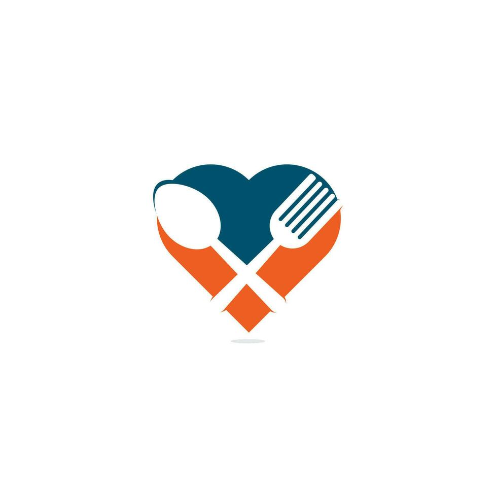 färsk mat hjärta form begrepp logotyp mall. mat logotyp med, sked, kniv, och gaffel. friska mat logotyp mall vektor