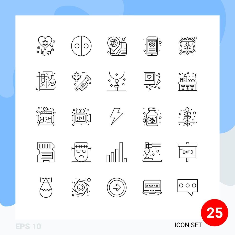 modern uppsättning av 25 rader pictograph av skydda antivirus kärlek rx översikt redigerbar vektor design element