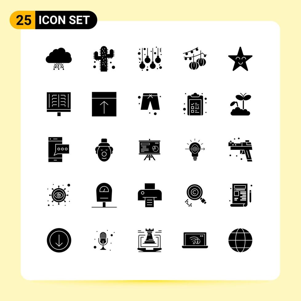 moderner Satz von 25 soliden Glyphen Piktogramm von Gesichtslaternenzubehör hängende Dekoration editierbare Vektordesign-Elemente vektor