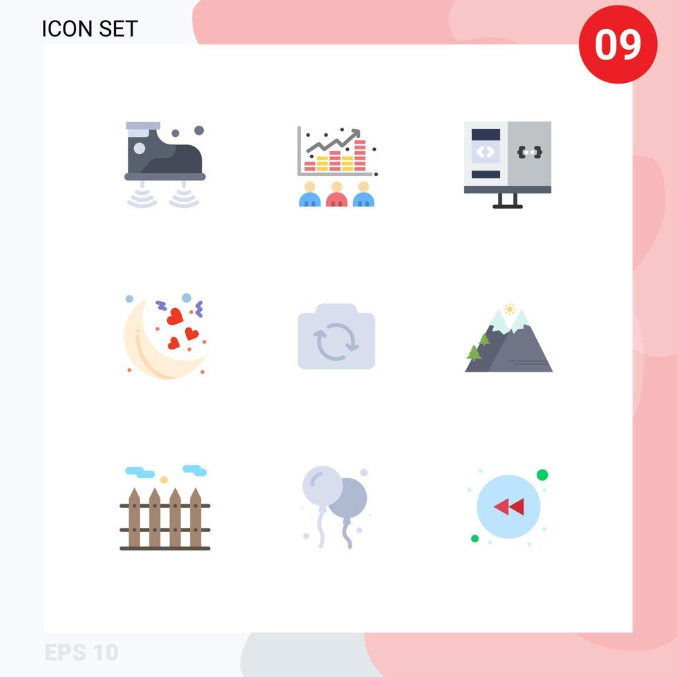 modern uppsättning av 9 platt färger pictograph av kamera natt stock måne utveckla redigerbar vektor design element