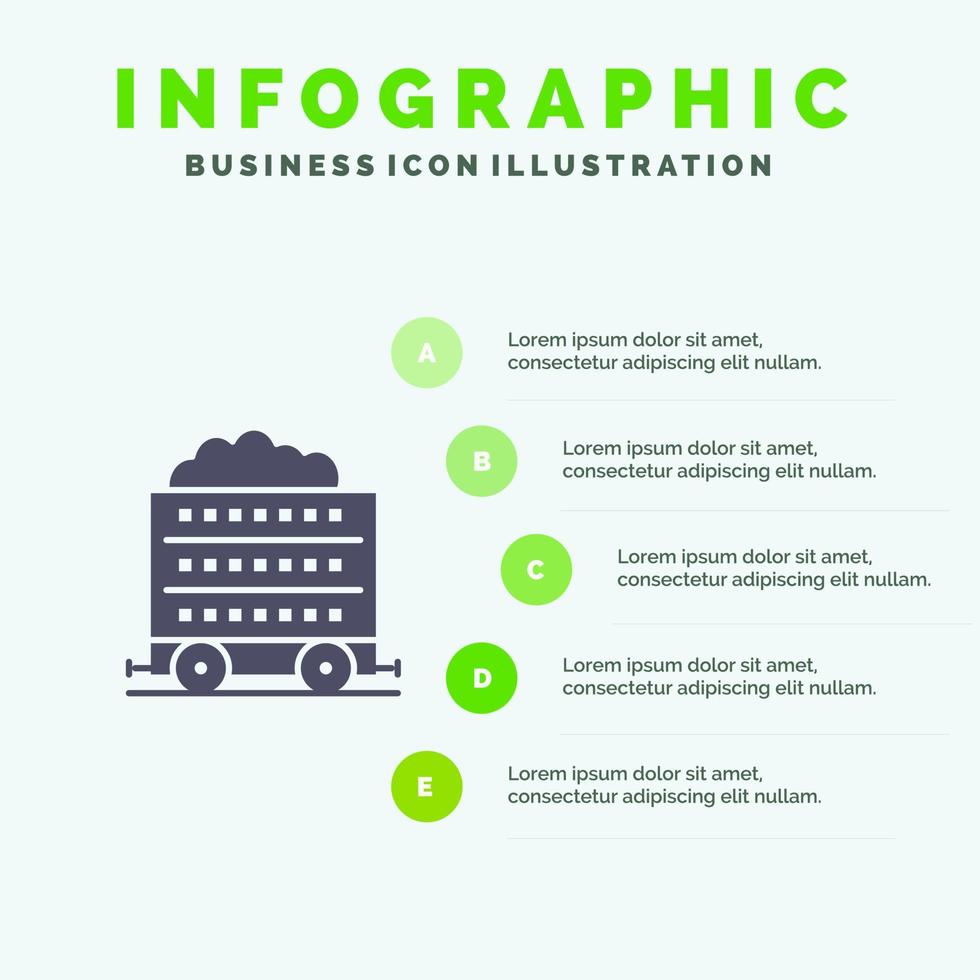 Warenkorb Schubkarre Konstruktion Rad solide Symbol Infografiken 5 Schritte Präsentationshintergrund vektor