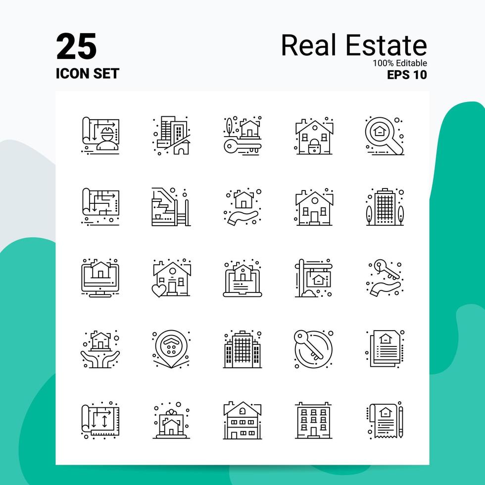 25 Immobilien-Icon-Set 100 bearbeitbare Eps 10 Dateien Business-Logo-Konzept-Ideen-Line-Icon-Design vektor