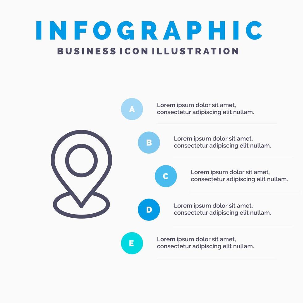 plats Karta markör stift linje ikon med 5 steg presentation infographics bakgrund vektor