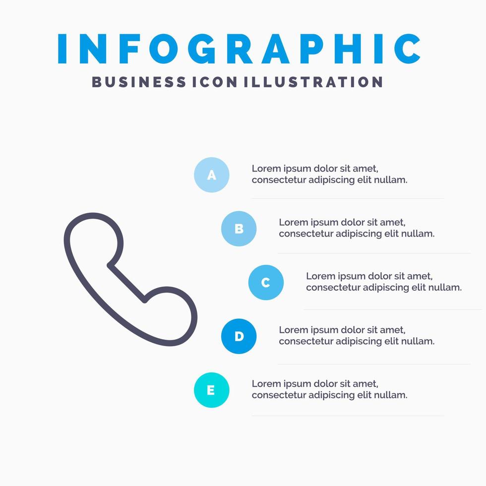 ring upp inkommande telefon linje ikon med 5 steg presentation infographics bakgrund vektor