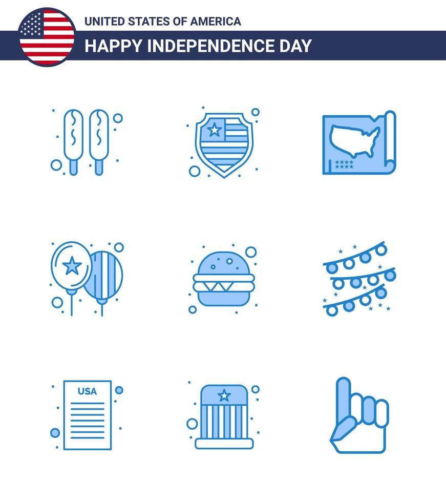 9 kreativ USA ikoner modern oberoende tecken och 4:e juli symboler av buntings snabb mat förenad burger dag redigerbar USA dag vektor design element