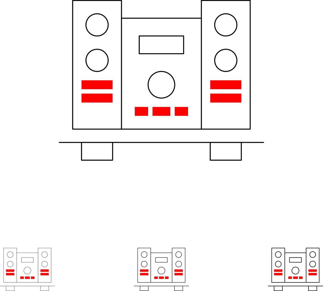 bashögtalare högt högtalare musik djärv och tunn svart linje ikon uppsättning vektor