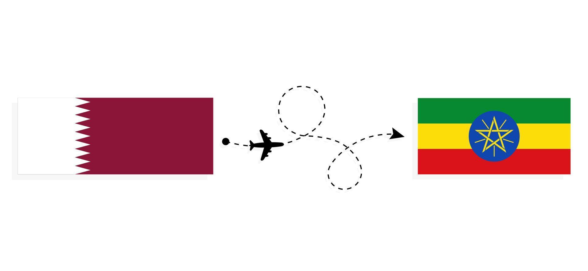 flug und reise von katar nach äthiopien mit dem reisekonzept des passagierflugzeugs vektor