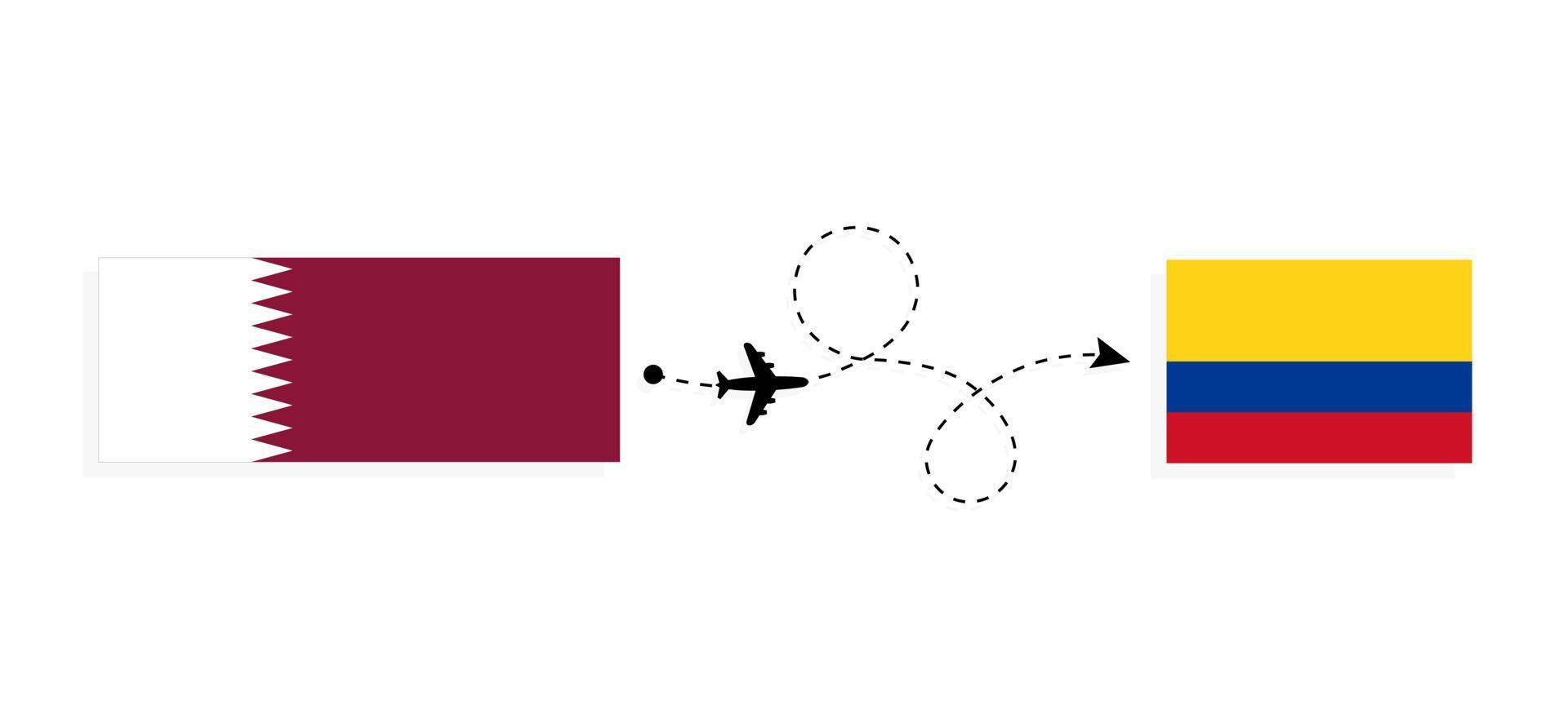 flug und reise von katar nach kolumbien mit passagierflugzeug reisekonzept vektor