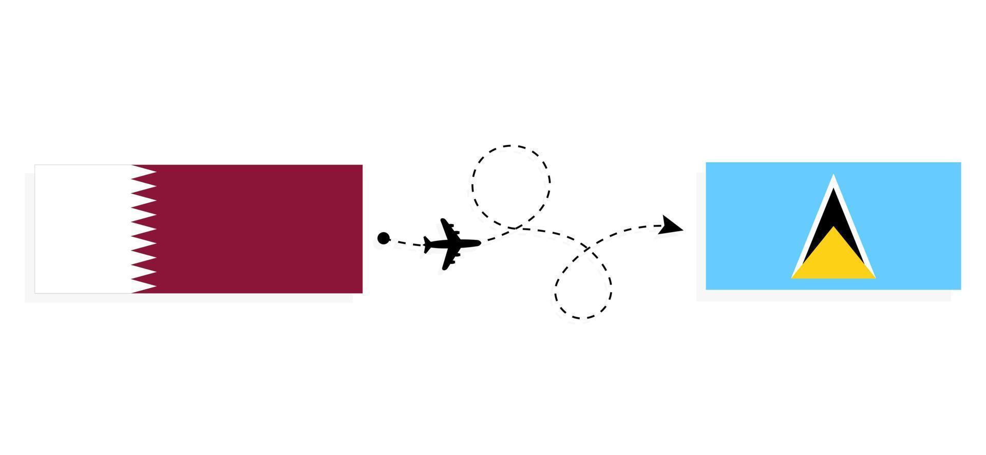 flug und reise von katar nach sankt lucia mit dem reisekonzept des passagierflugzeugs vektor