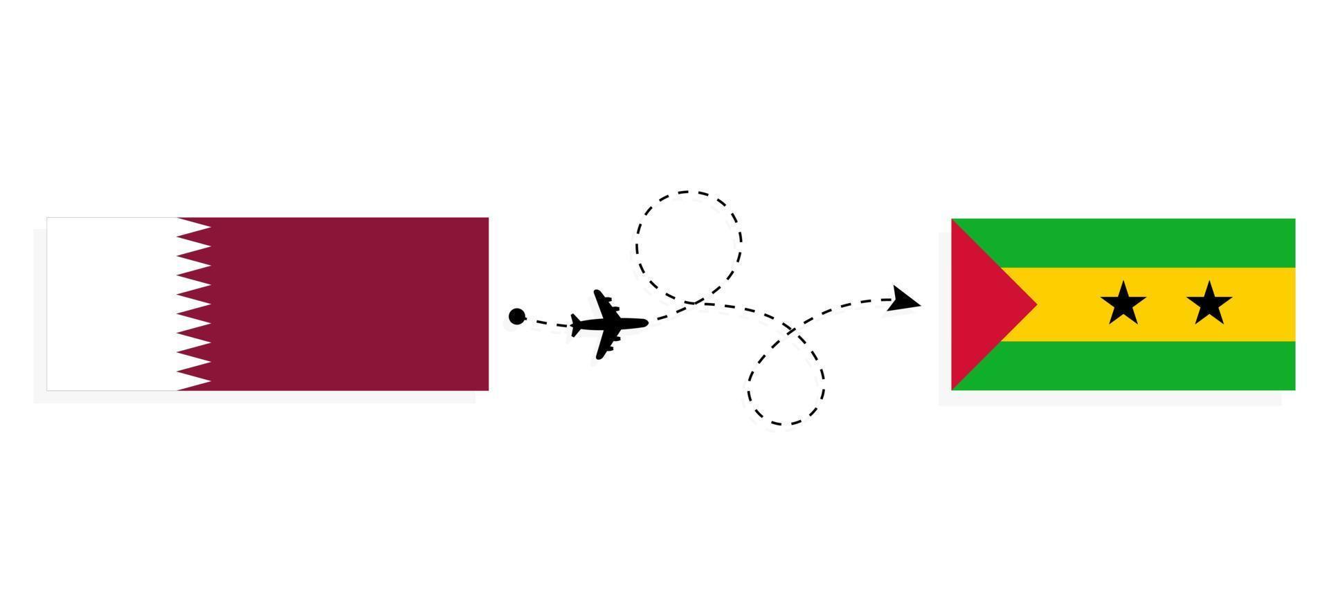 Flug und Reise von Katar nach Sao Tome und Principe mit dem Reisekonzept des Passagierflugzeugs vektor