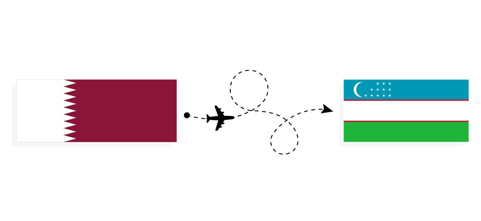 flyg och resa från qatar till uzbekistan förbi passagerare flygplan resa begrepp vektor