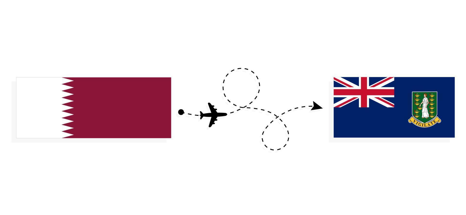 flug und reise von katar zu den britischen jungferninseln mit dem reisekonzept des passagierflugzeugs vektor