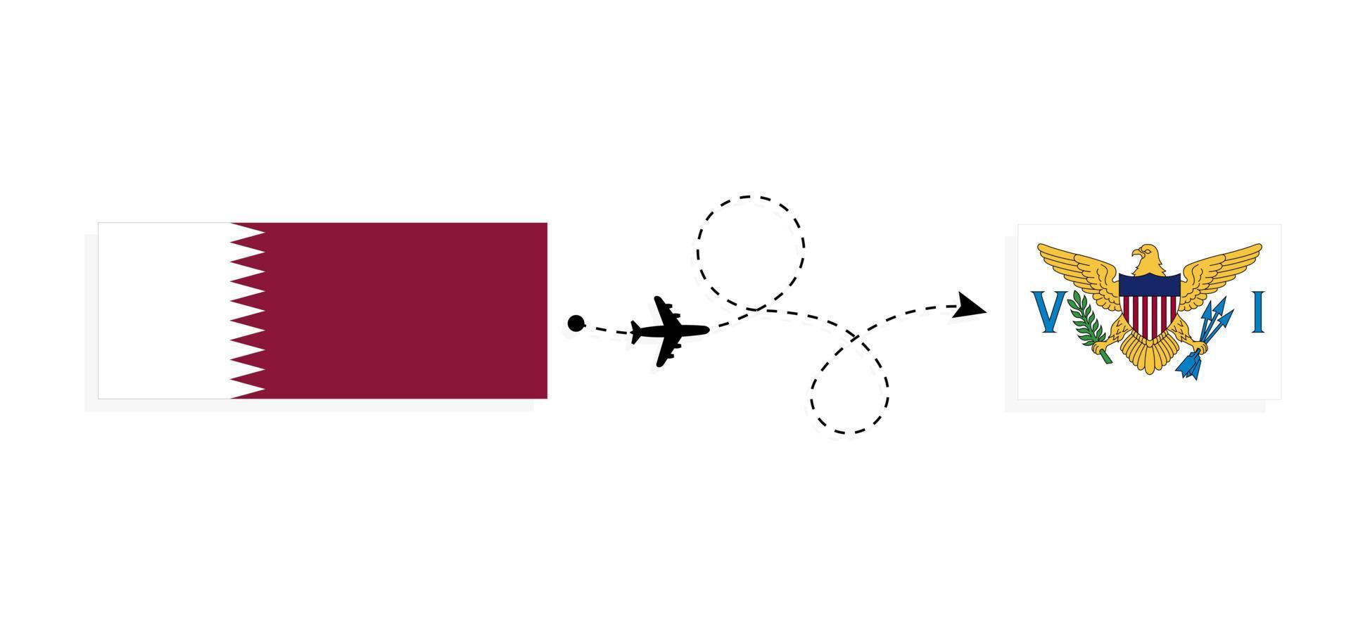 flug und reise von katar zu den jungferninseln der vereinigten staaten mit dem reisekonzept des passagierflugzeugs vektor