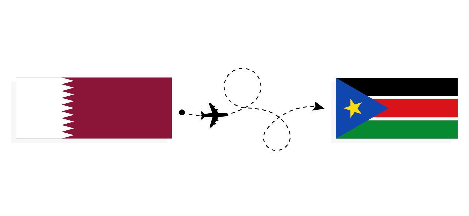 flyg och resa från qatar till söder sudan förbi passagerare flygplan resa begrepp vektor