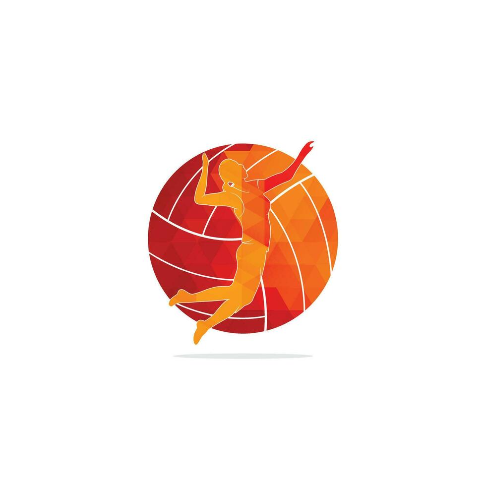 Volleyballspielerin logo.abstract Volleyballspielerin, die von einem Spritzer springt. Volleyballspieler, der Ball serviert. vektor