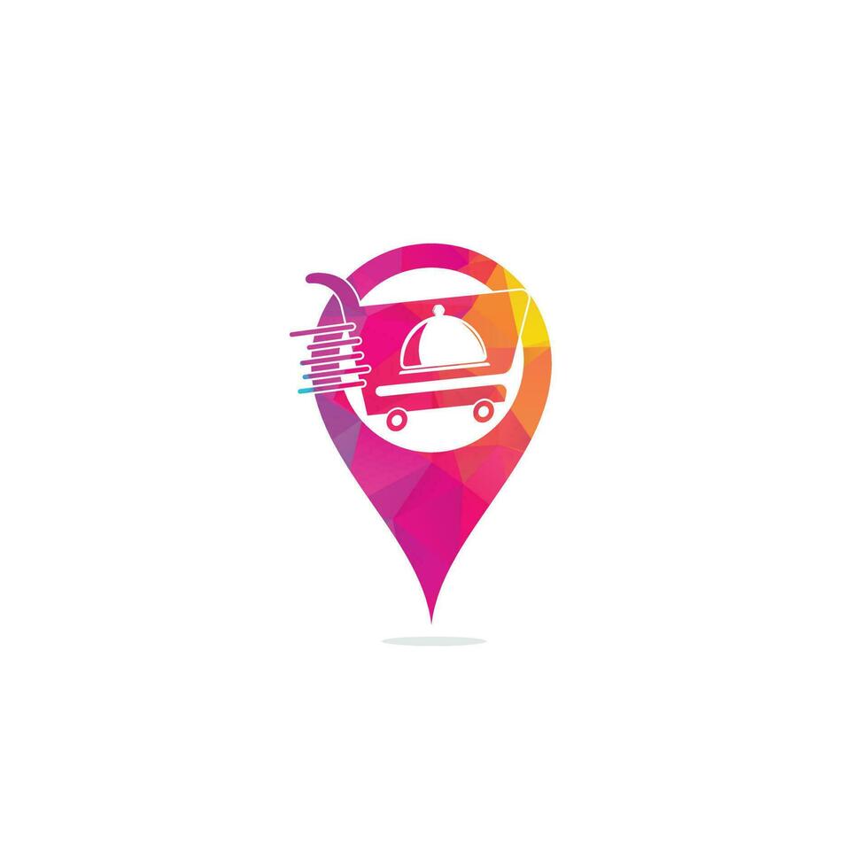 Food-Delivery-Map-Pin-Shape-Konzept-Logo-Design. Zeichen für schnellen Lieferservice. Lieferlogo Online-Bestellrestaurant für Lebensmittel. vektor