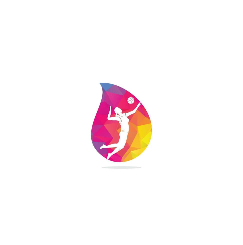 kvinna volleyboll spelare släppa form begrepp logo.abstrakt volleyboll spelare Hoppar från en stänk. volleyboll spelare tjänande boll. vektor