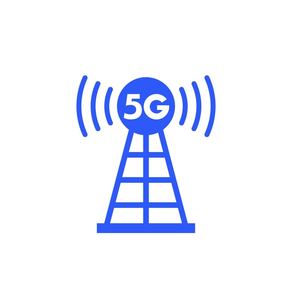 5g-Antennenturm, Sendersymbol auf weiß vektor