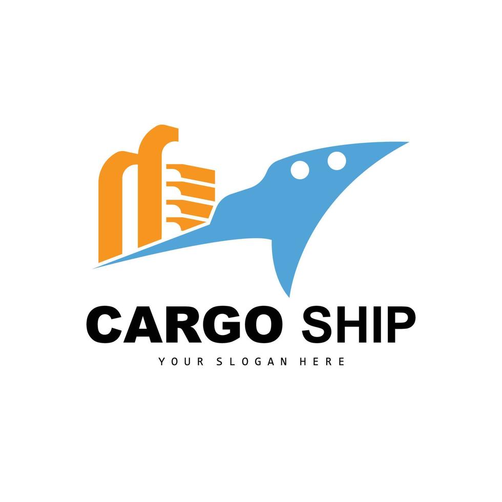 Frachtschiff-Logo, schneller Frachtschiff-Vektor, Segelboot, Design für Schiffsbauunternehmen, Wasserstraßensegeln, Seefahrzeuge, Transport, Logistik vektor