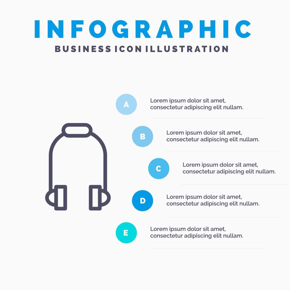 Kopfhörer Kopfhörer Telefon Musiklinie Symbol mit 5 Schritten Präsentation Infografiken Hintergrund vektor