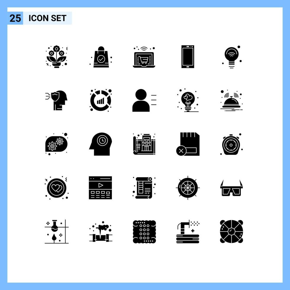 universell ikon symboler grupp av 25 modern fast glyfer av iot internet bärbar dator Glödlampa android redigerbar vektor design element