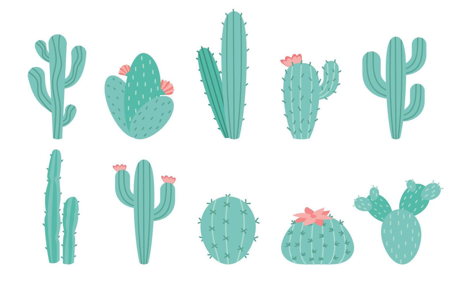 vektor uppsättning av kaktusar isolerat på vit bakgrund