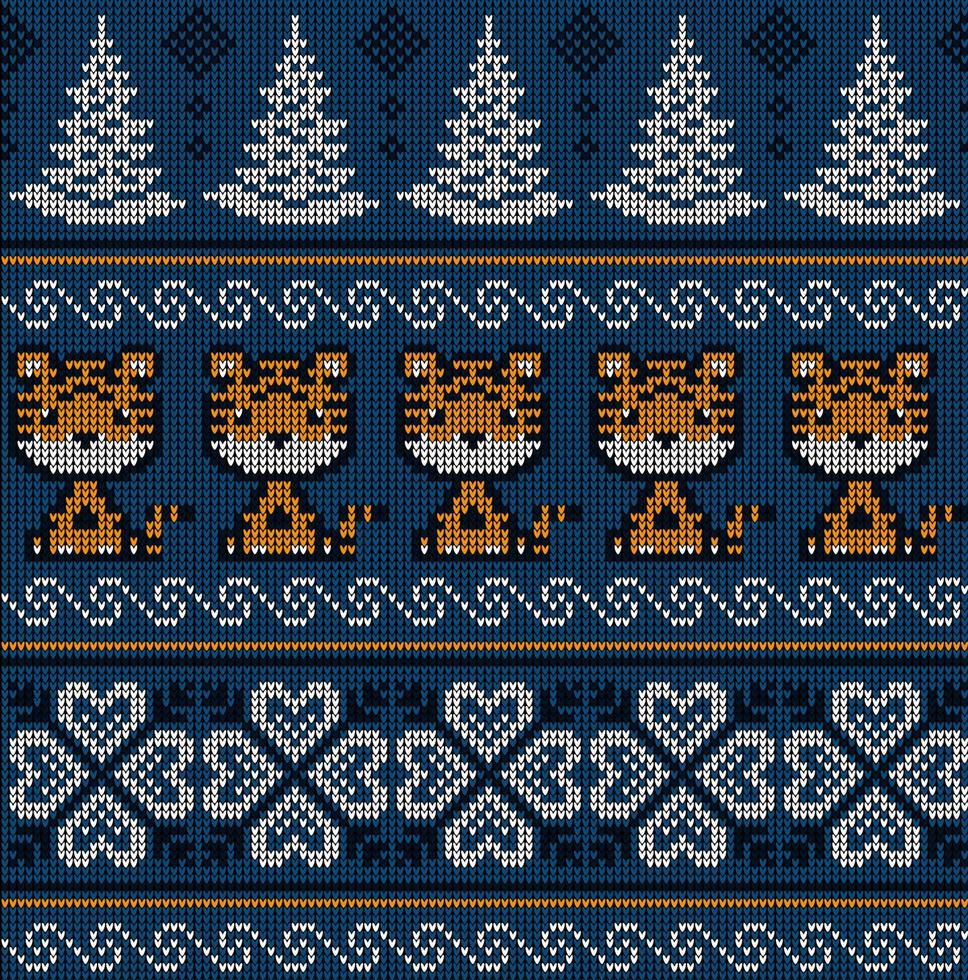 stickat jul och ny år mönster i tiger. ull stickning Tröja design. tapet omslag papper textil- skriva ut. vektor