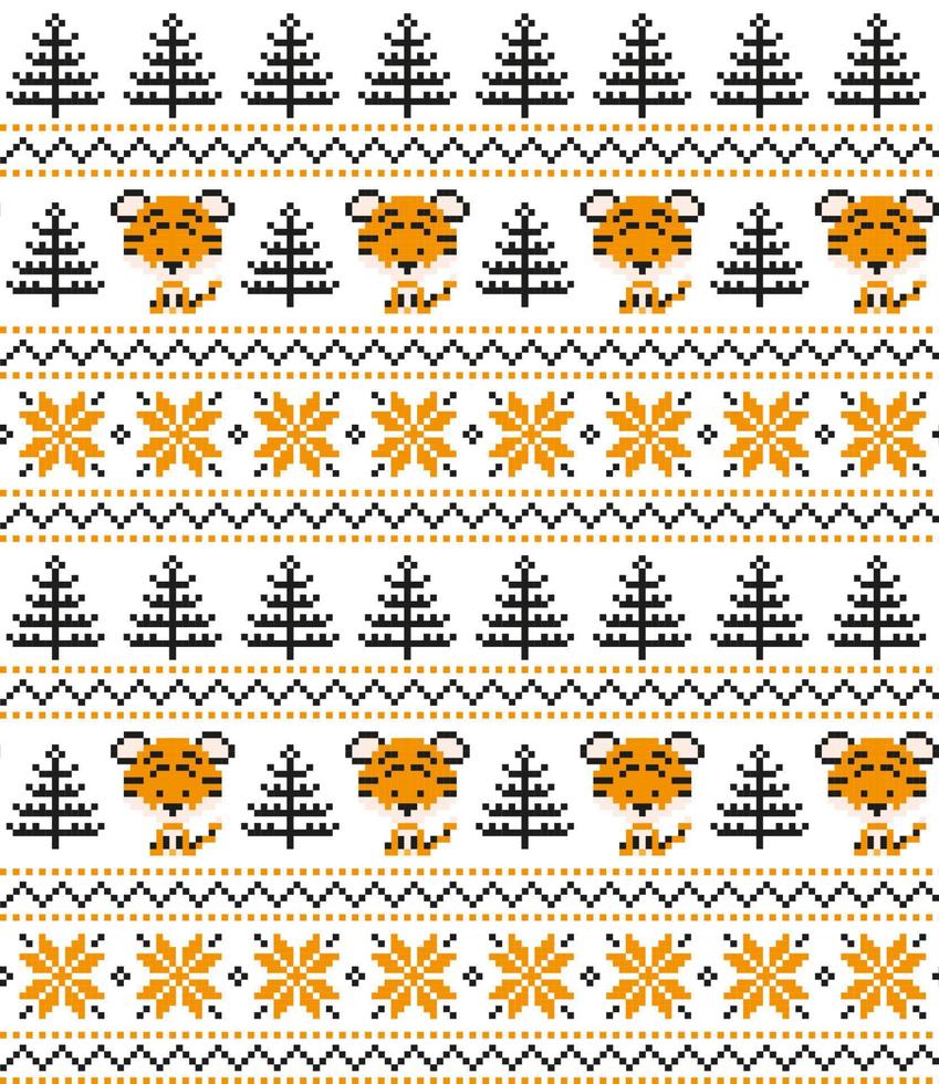 gestricktes weihnachts- und neujahrsmuster in tiger. Wollstrickpullover-Design. Tapete Packpapier Textildruck. vektor