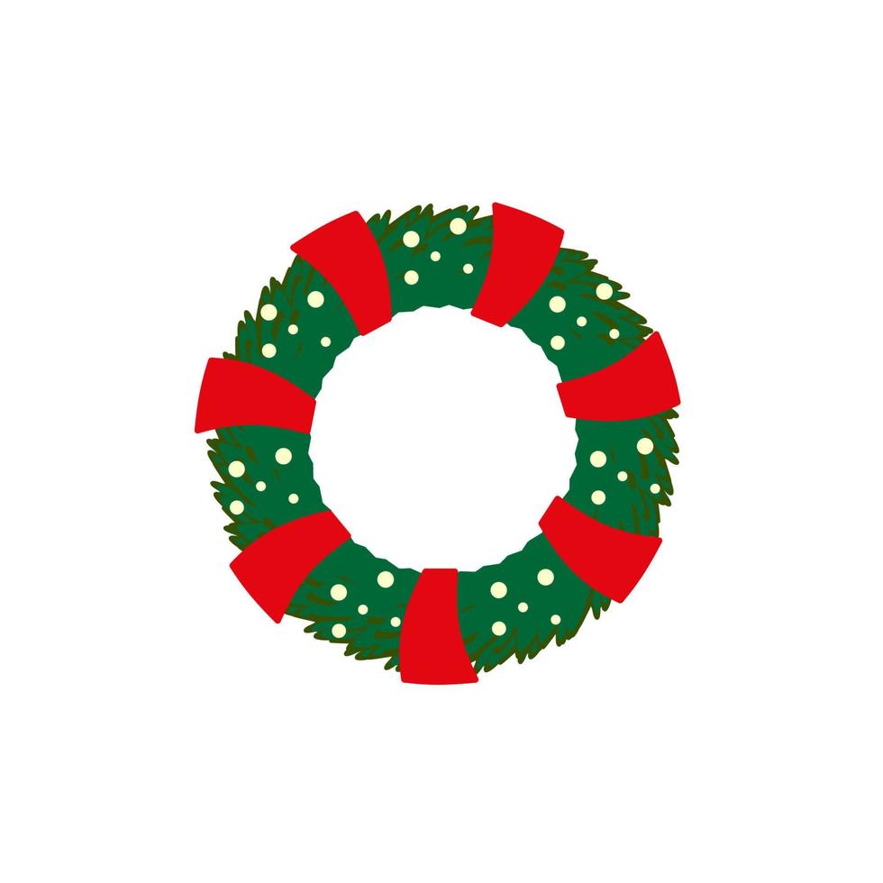 isoliert Weihnachtskranz auf weißem Hintergrund flachen Stil vektor