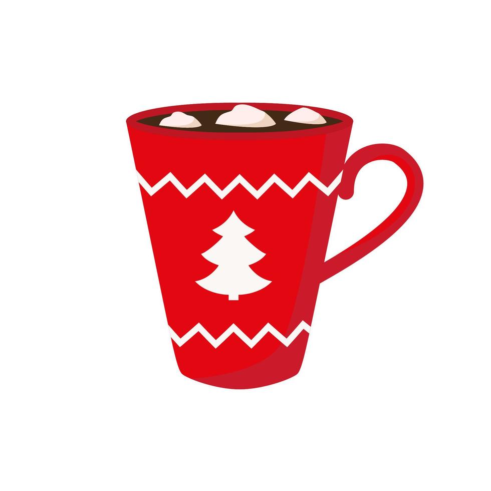 rote Tasse mit einem heißen Getränk. weihnachtsvektorillustration. vektor