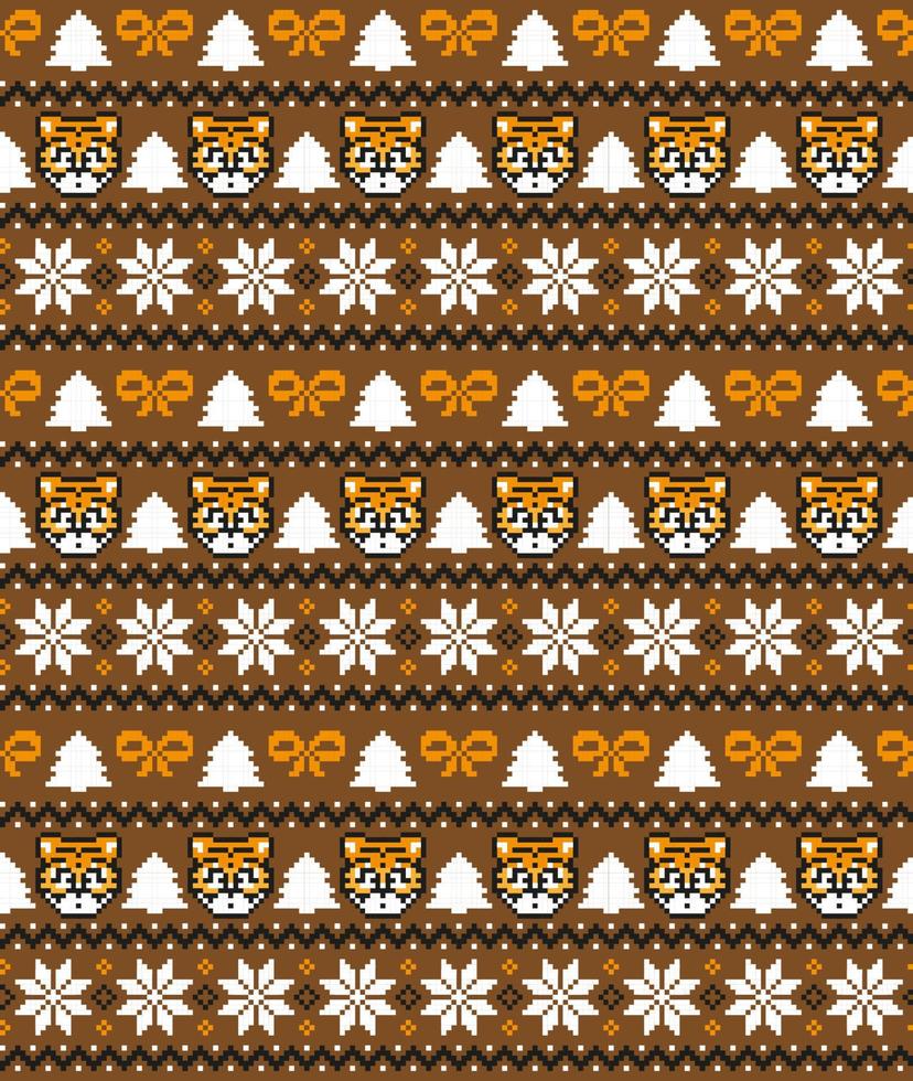stickat jul och ny år mönster i tiger. ull stickning Tröja design. tapet omslag papper textil- skriva ut. vektor
