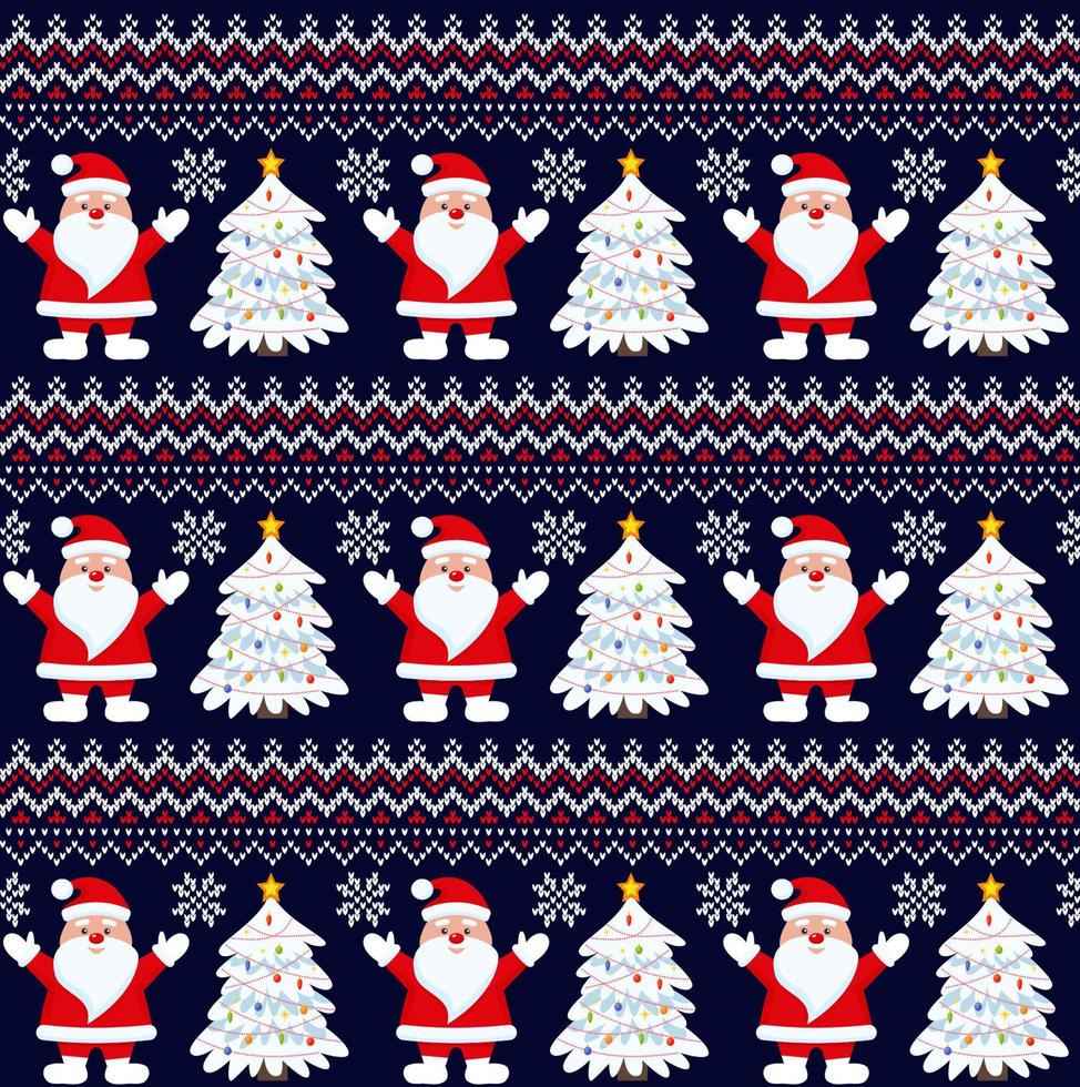 gestricktes weihnachts- und neujahrsmuster in den weihnachtsmann. Wollstrickpullover-Design. Tapete Packpapier Textildruck. vektor