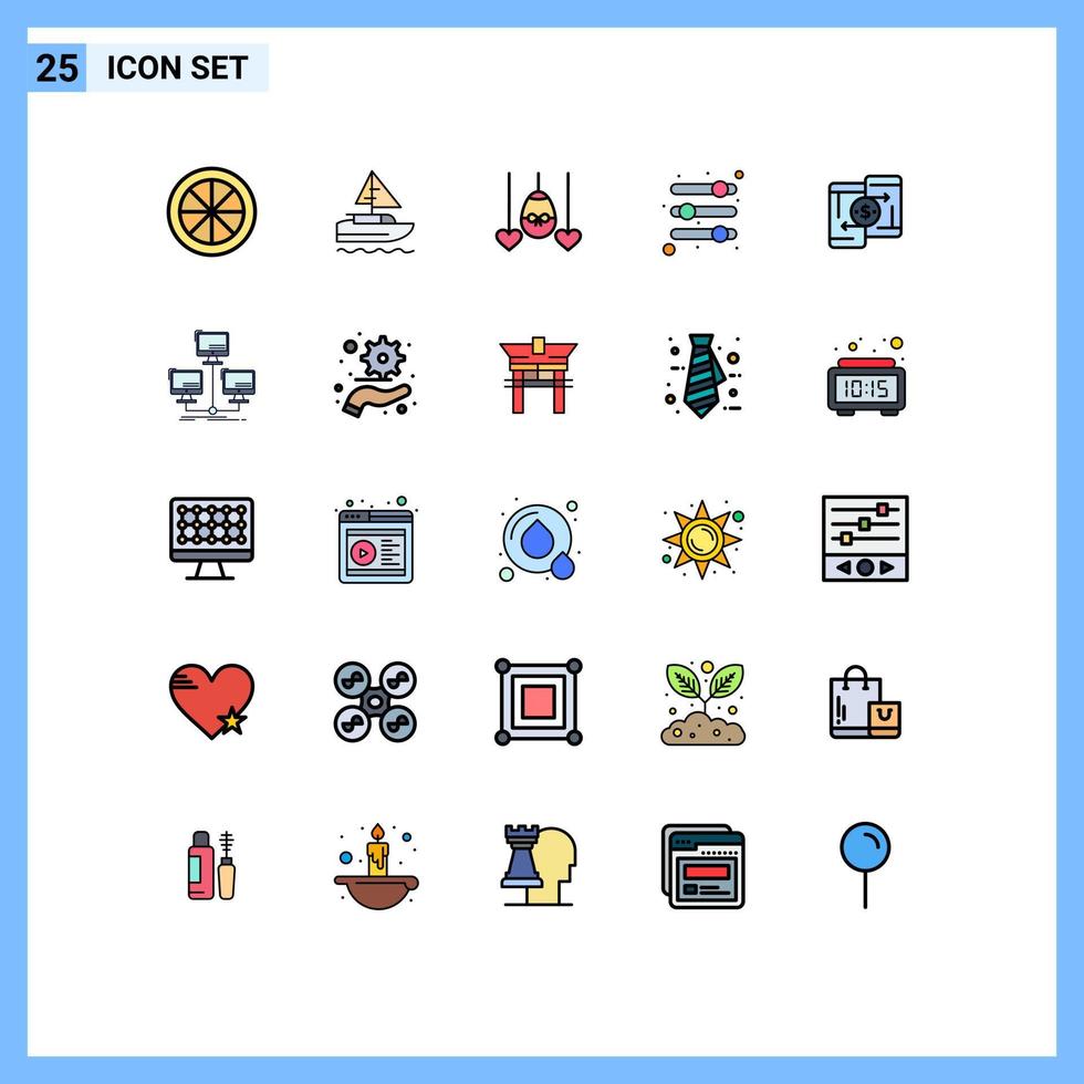 modern uppsättning av 25 fylld linje platt färger pictograph av pengar skjutreglage ägg parametrar alternativ redigerbar vektor design element