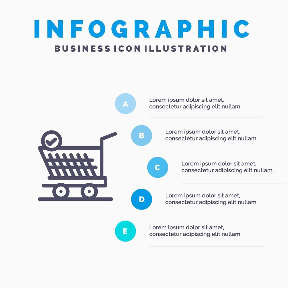 Trolley Einzelhandel Warenkorb blau Infografiken Vorlage 5 Schritte Vektorlinie Symbol Vorlage vektor
