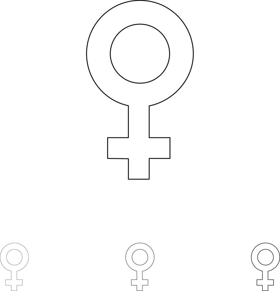 weibliches Symbol Geschlecht Fett und dünne schwarze Linie Symbolsatz vektor