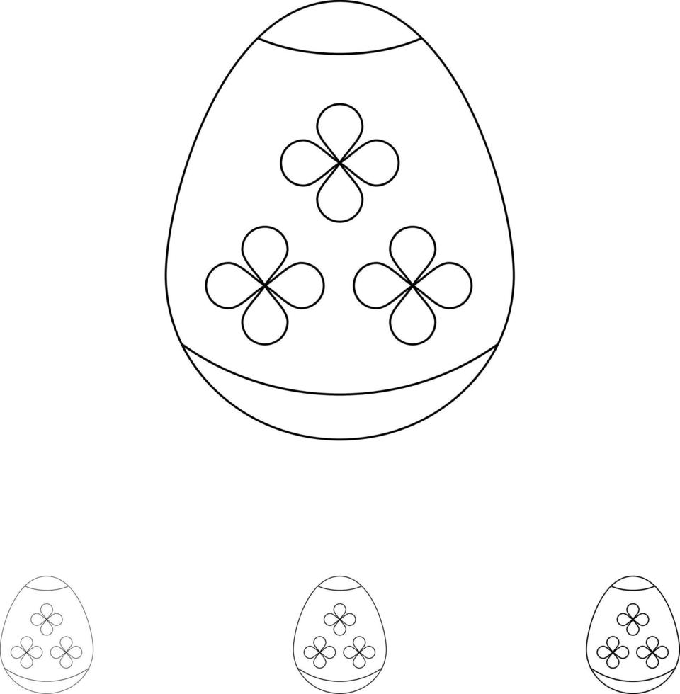 Osterei Ei Feiertage Fett und dünne schwarze Linie Symbolsatz vektor