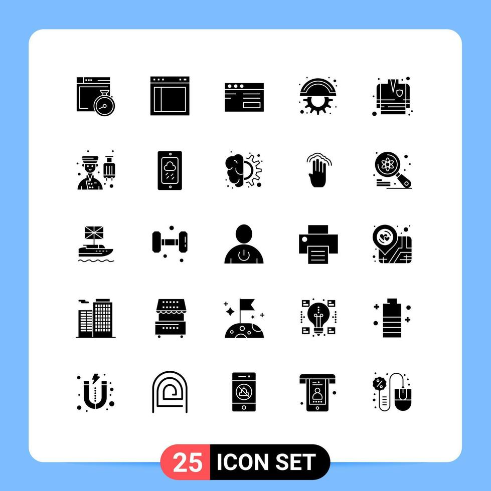 moderner Satz von 25 soliden Glyphen Piktogramm der Feuerwehrlinie Website Cutter Schule editierbare Vektordesign-Elemente vektor