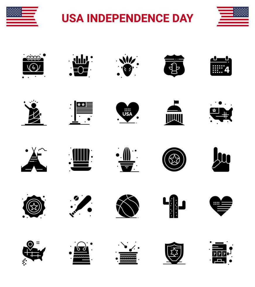 satz von 25 vektorfesten glyphen am 4. juli usa unabhängigkeitstag wie amerikanischer tag amerikanischer kalender amerikanische editierbare usa tag vektordesignelemente vektor