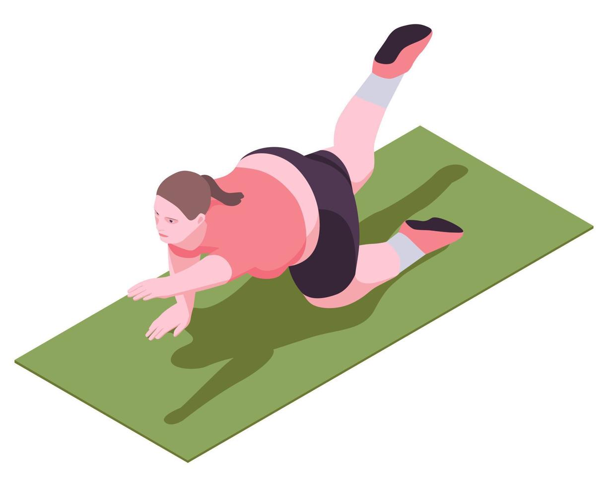 kvinna är håller på med yoga på de matta. vektor