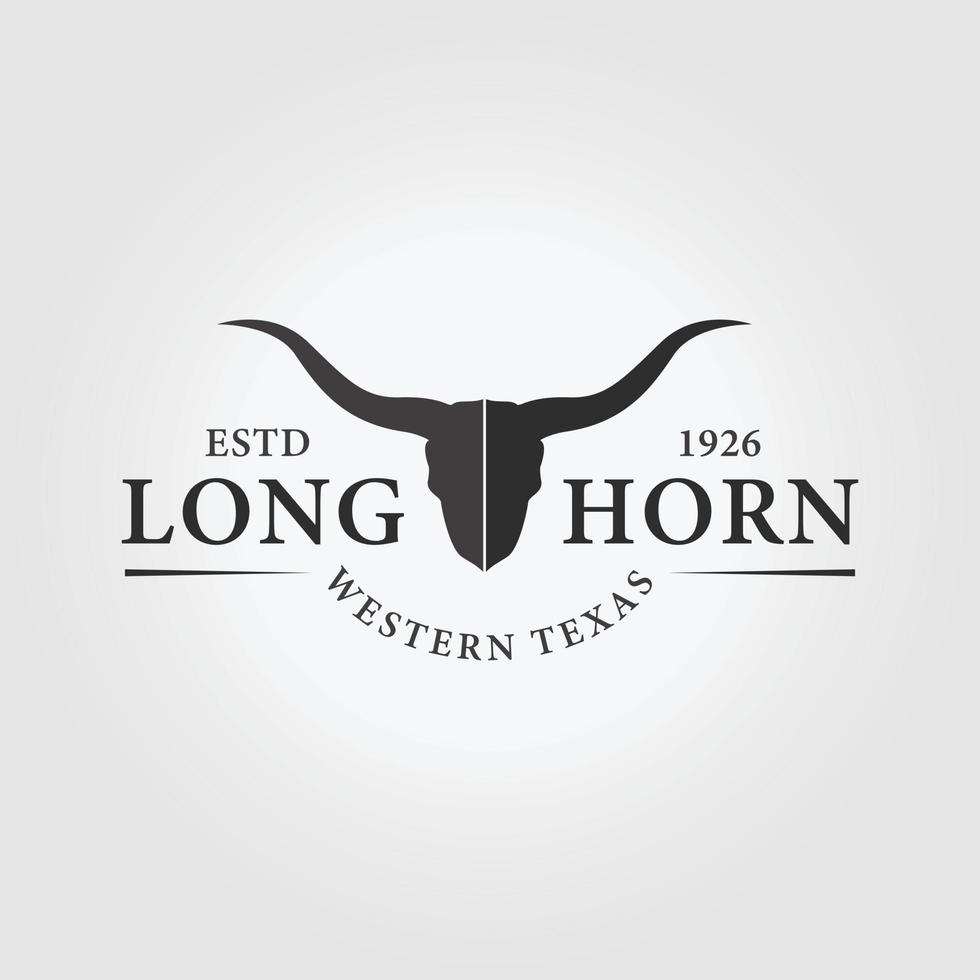 minimalistisk longhorn logotyp vektor illustration design, hjorthorn av tjur