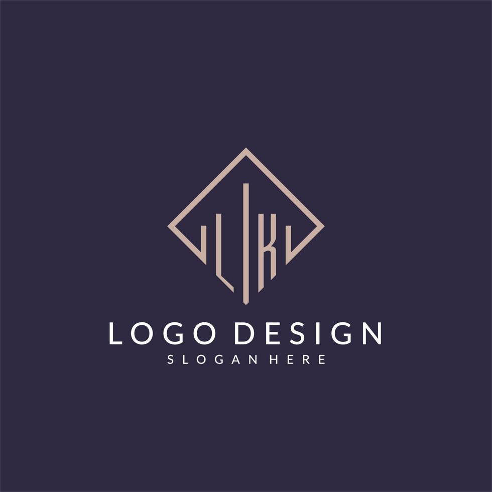 lk första monogram logotyp med rektangel stil design vektor