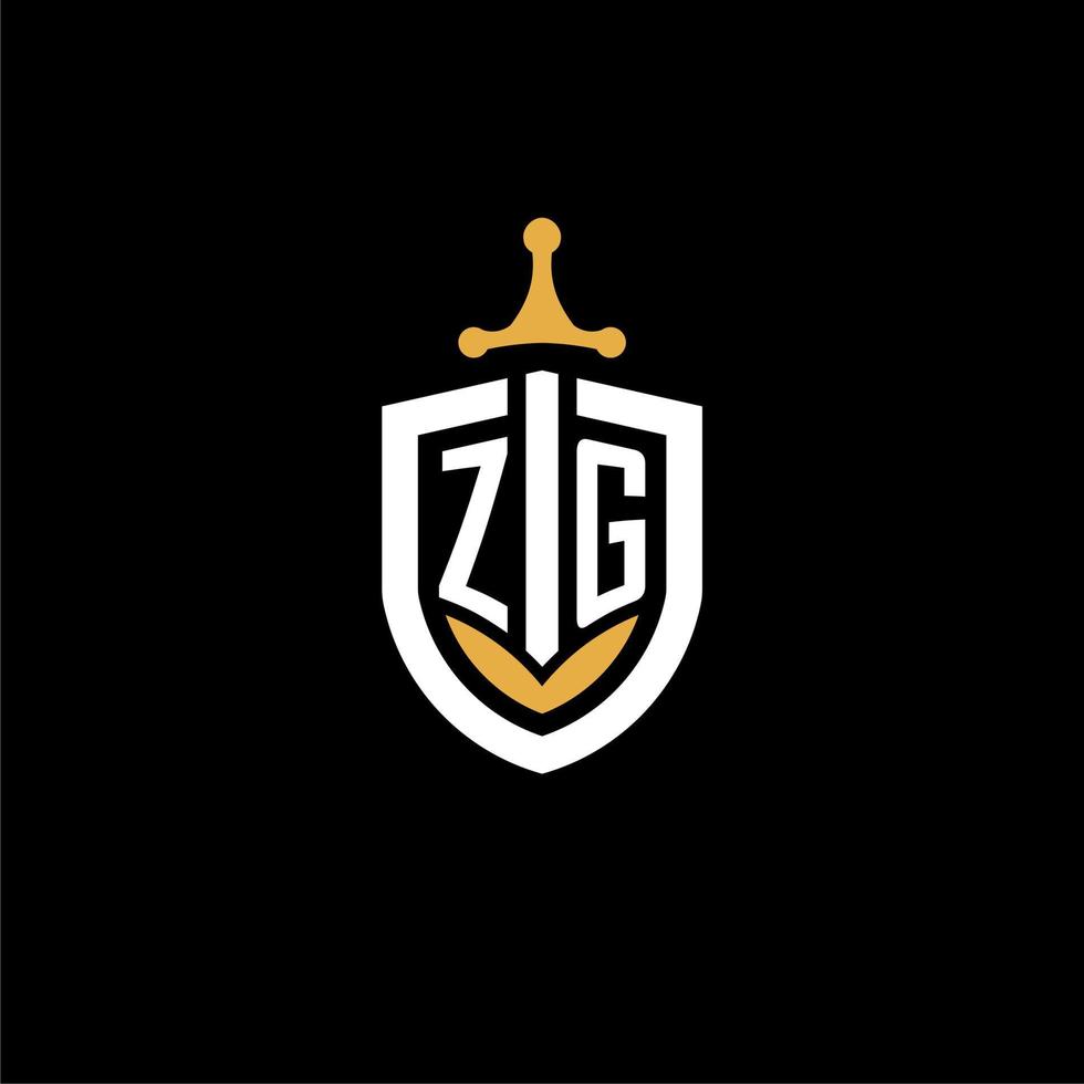 kreativer brief zg logo gaming esport mit schild- und schwertdesignideen vektor