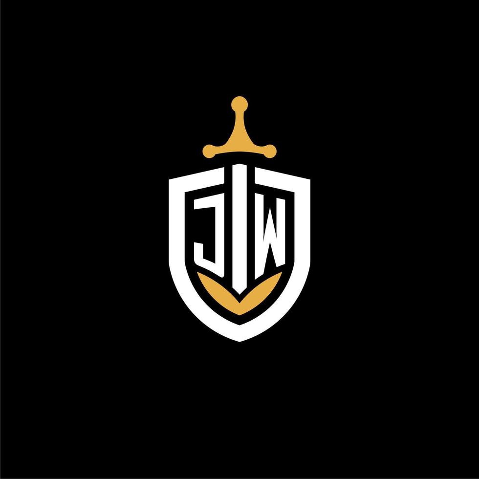 kreativ brev jw logotyp gaming esport med skydda och svärd design idéer vektor