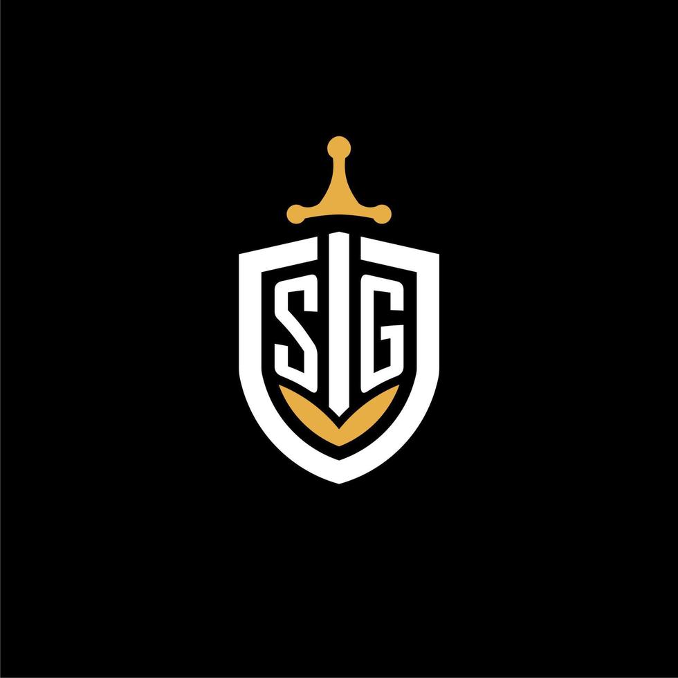 kreativ brev sg logotyp gaming esport med skydda och svärd design idéer vektor