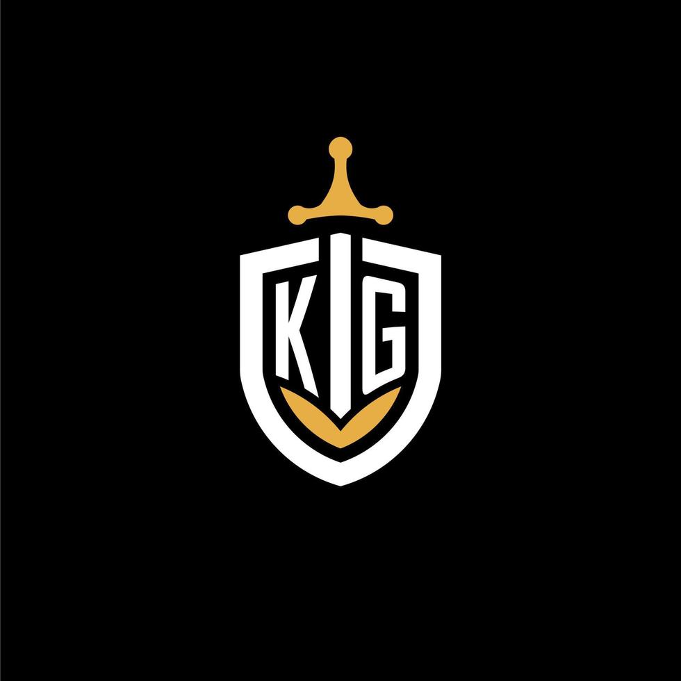 kreativ brev kg logotyp gaming esport med skydda och svärd design idéer vektor