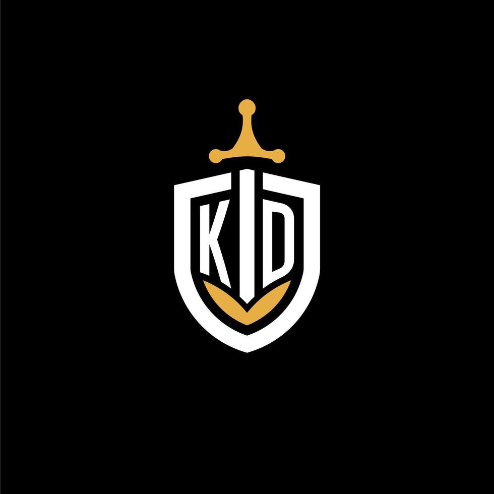 kreativ brev kd logotyp gaming esport med skydda och svärd design idéer vektor