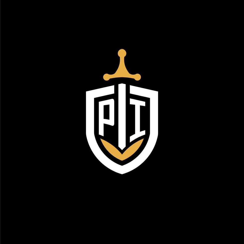 kreativer buchstabe pi logo gaming esport mit schild- und schwertdesignideen vektor