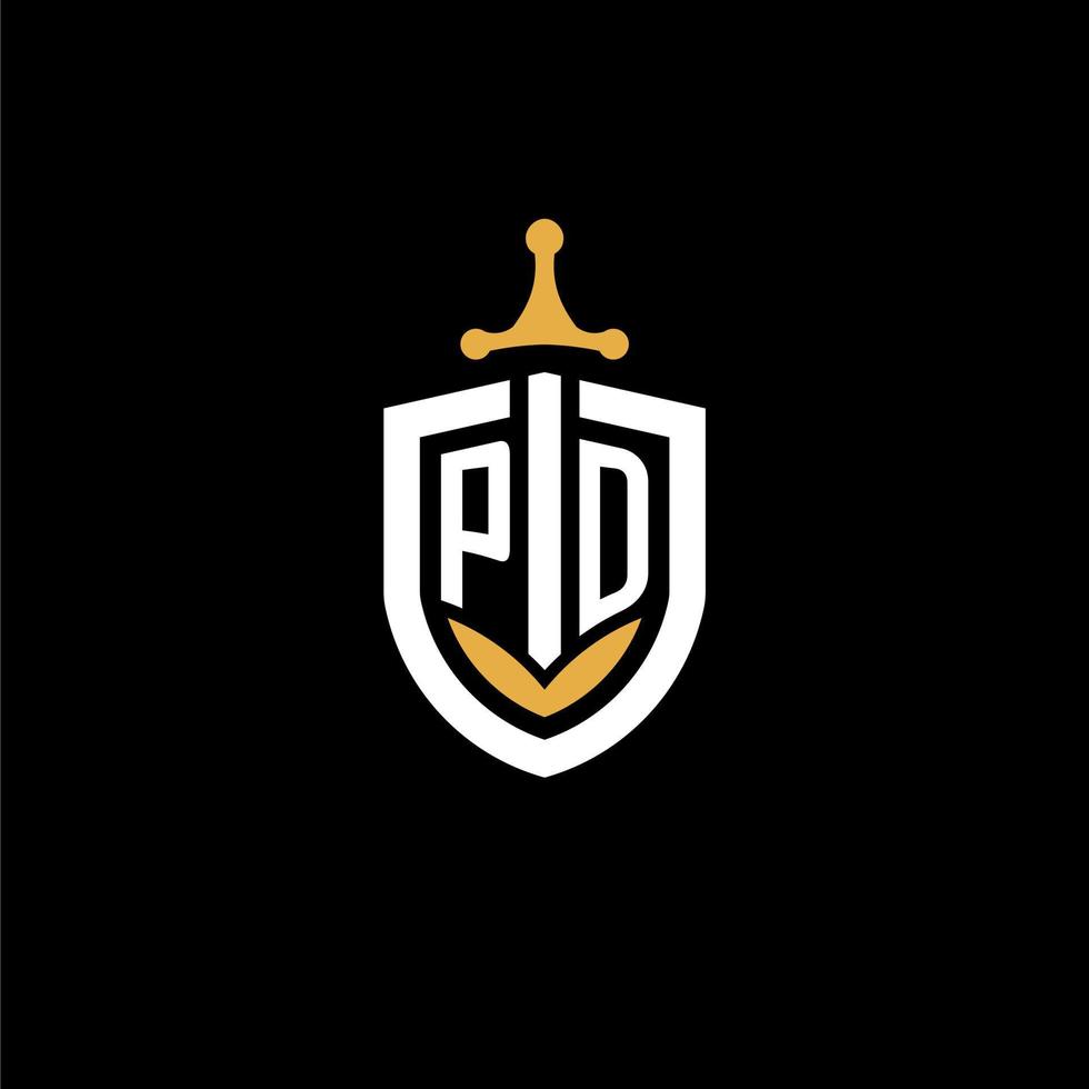 kreativ brev pd logotyp gaming esport med skydda och svärd design idéer vektor