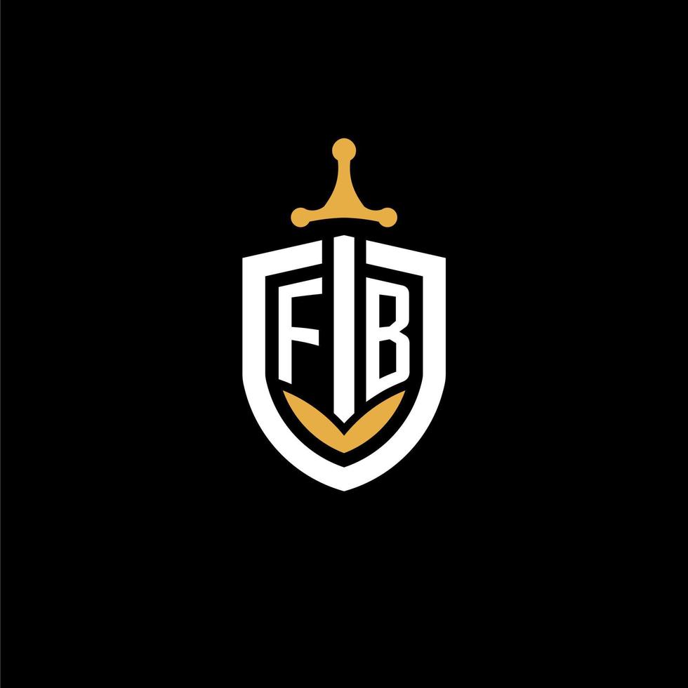 kreativer brief fb logo gaming esport mit schild- und schwertdesignideen vektor