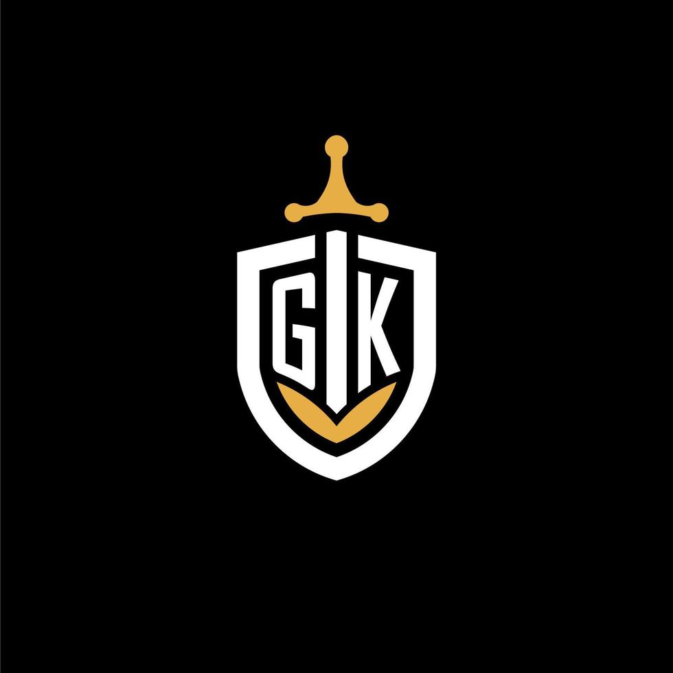 kreativ brev gk logotyp gaming esport med skydda och svärd design idéer vektor